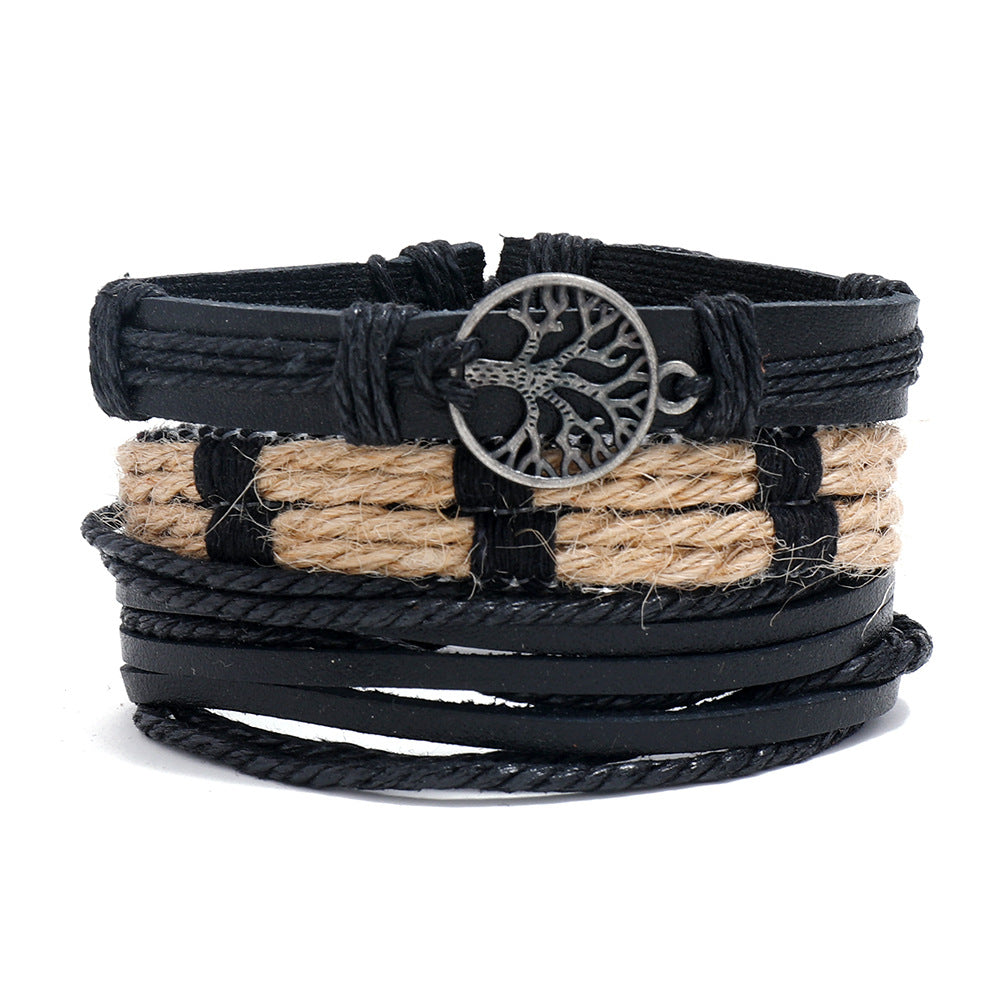 Wholesale Tree Of Life Woven Leather Bracelet For Men Retro Handmade Everyday Fashion Accessory