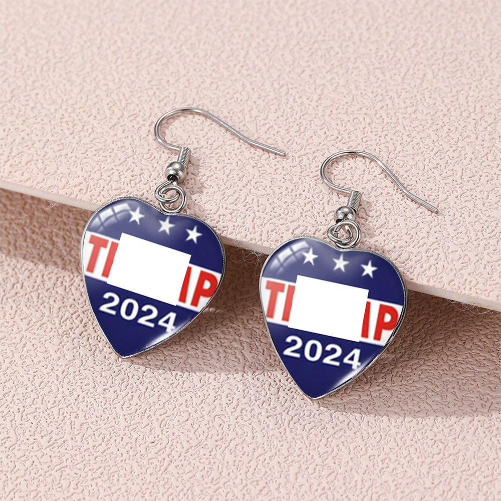 Wholesale Stainless Steel Earrings American Independence Day Love Heart Earrings ACCVIP-ES-XiangLian024