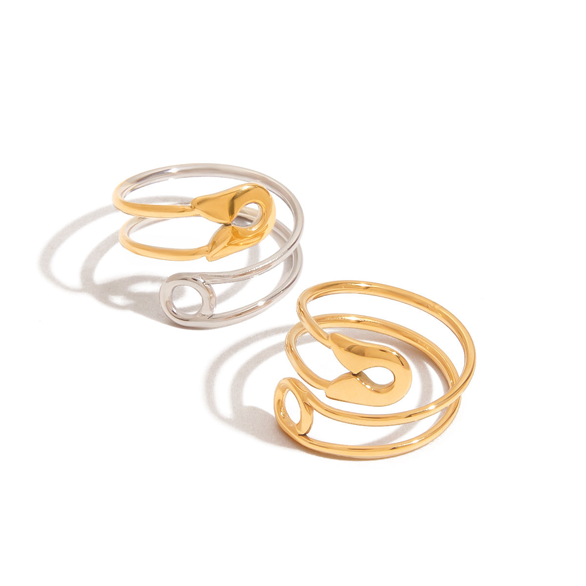 Wholesale 18K Gold Stainless Steel Paperclip Double Hollow Adjustable Opening Ring