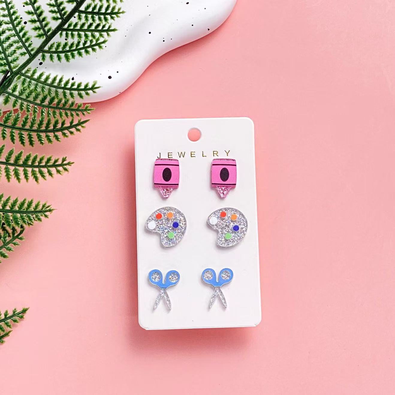 Wholesale Teacher's Day Pencil Drawing Board Earth Acrylic Printed Back to School Earrings