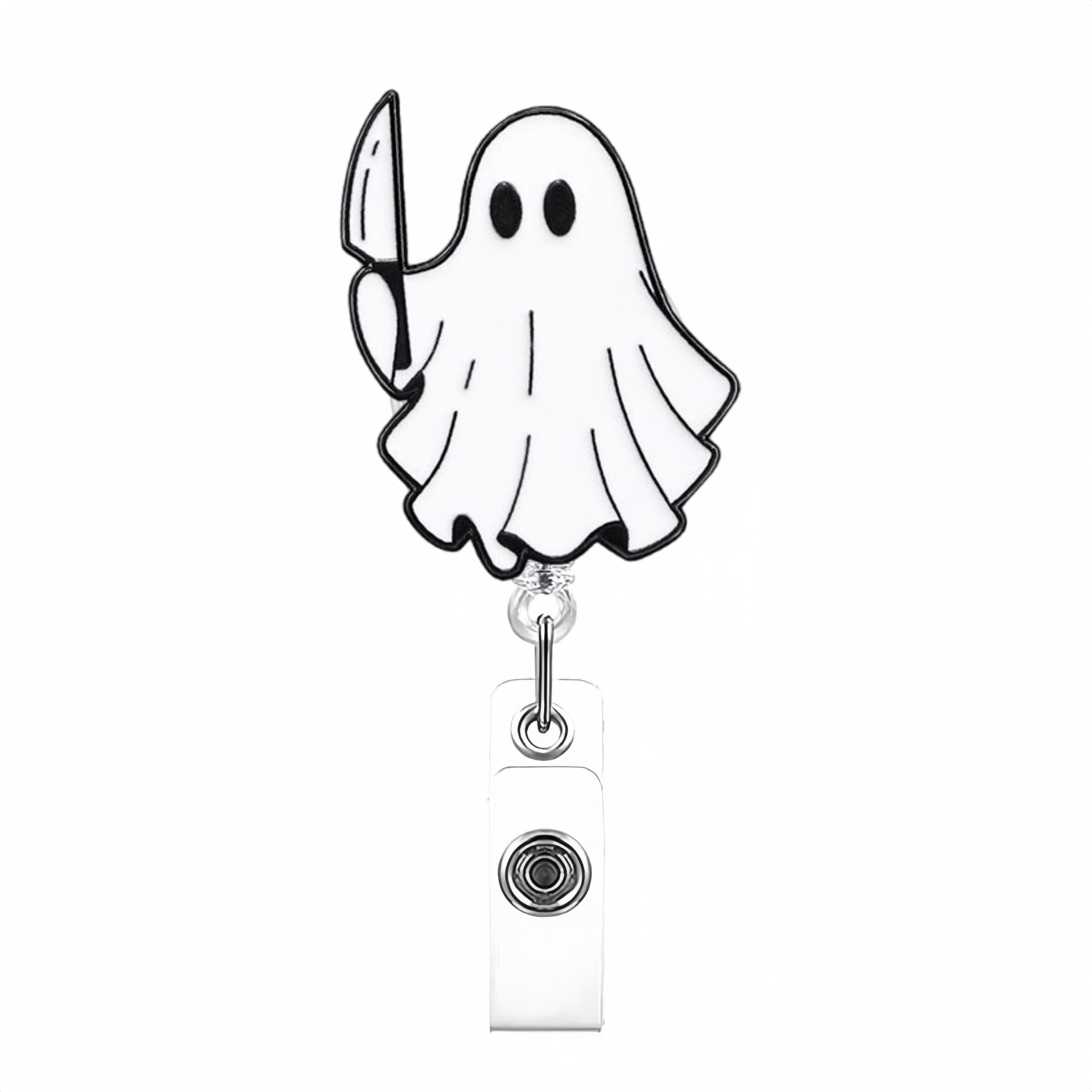 Wholesale Cute White Ghost Retractable Badge Reel with B. O. O.  Design,  Acrylic ID Holder for Nurse Doctor,  Gift