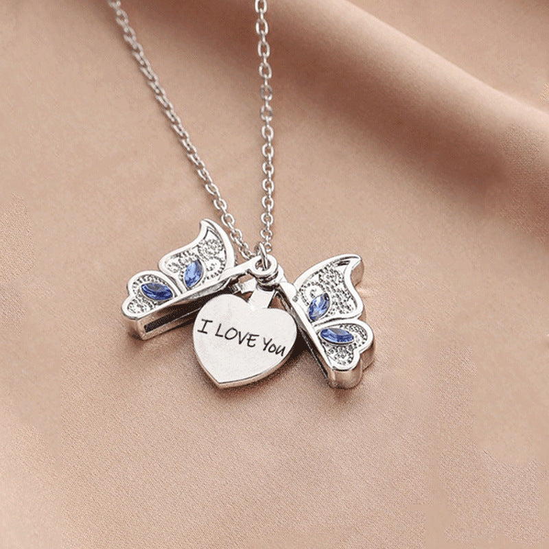 Wholesale Openable Diamond Butterfly Heart Pendant Necklaces ACC-NE-Hanyu001