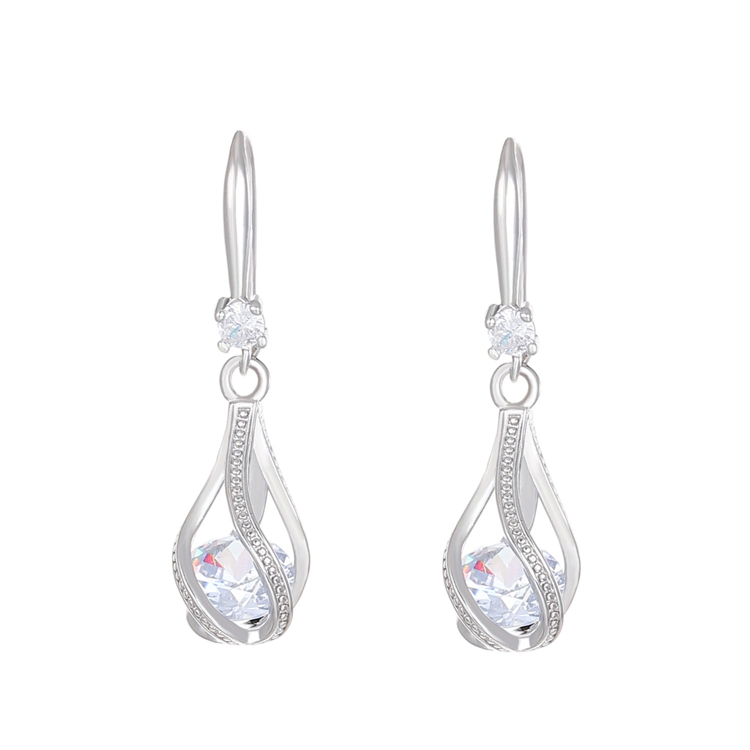 Wholesale Alloy Inlaid Zircon Drop Earrings Water Drop Hollow Rotating Design Fashion Jewelry Accessory For Bridal Party