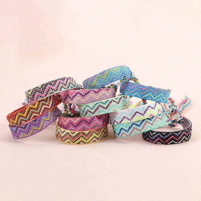 Wholesale ethnic style woven bracelet wide wrist strap colorful tassel bracelet