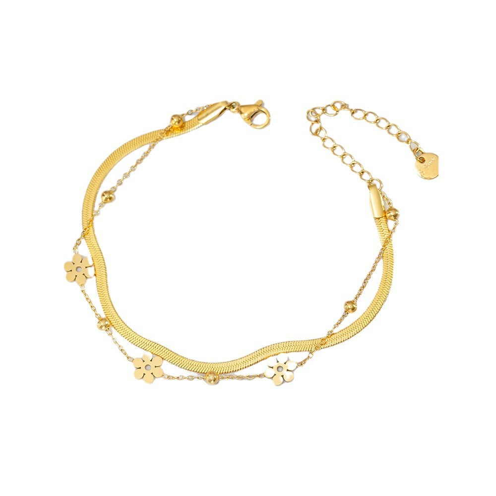 Wholesale Fashion Flower Snake Chain Bracelet Titanium Steel Electroplated Jewelry Boutique Resale