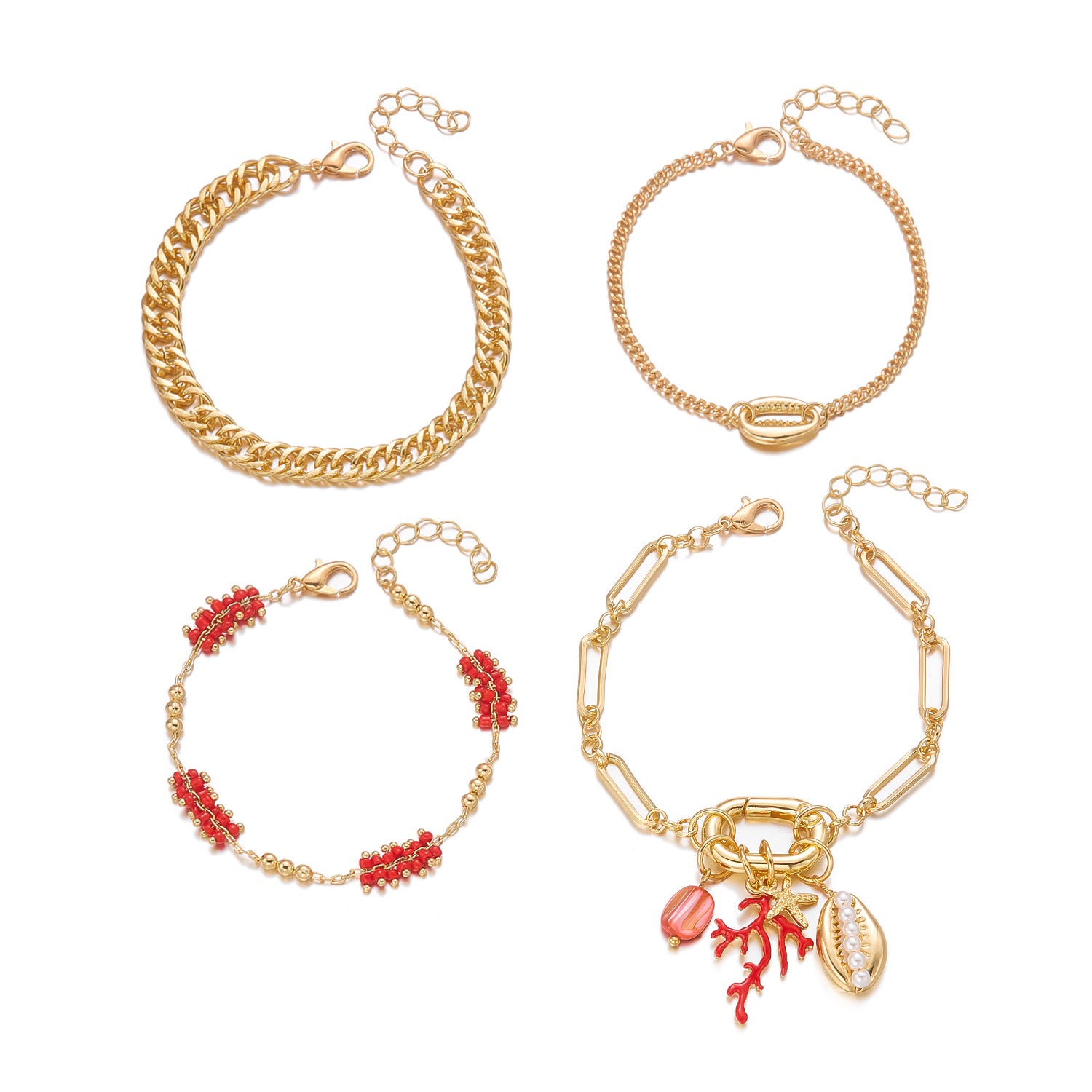 Wholesale Bohemian Beach Style Starfish Coral Geometric Pendant Bracelet Set Alloy Electroplated Jewelry For Women Travel Souvenir Gift