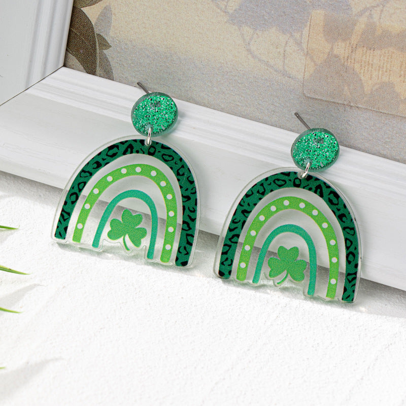 Wholesale St. Patrick's Day Acrylic Green Shamrock Earrings