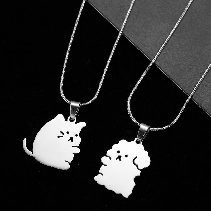 Wholesale  stainless steel dog cat couple necklace
