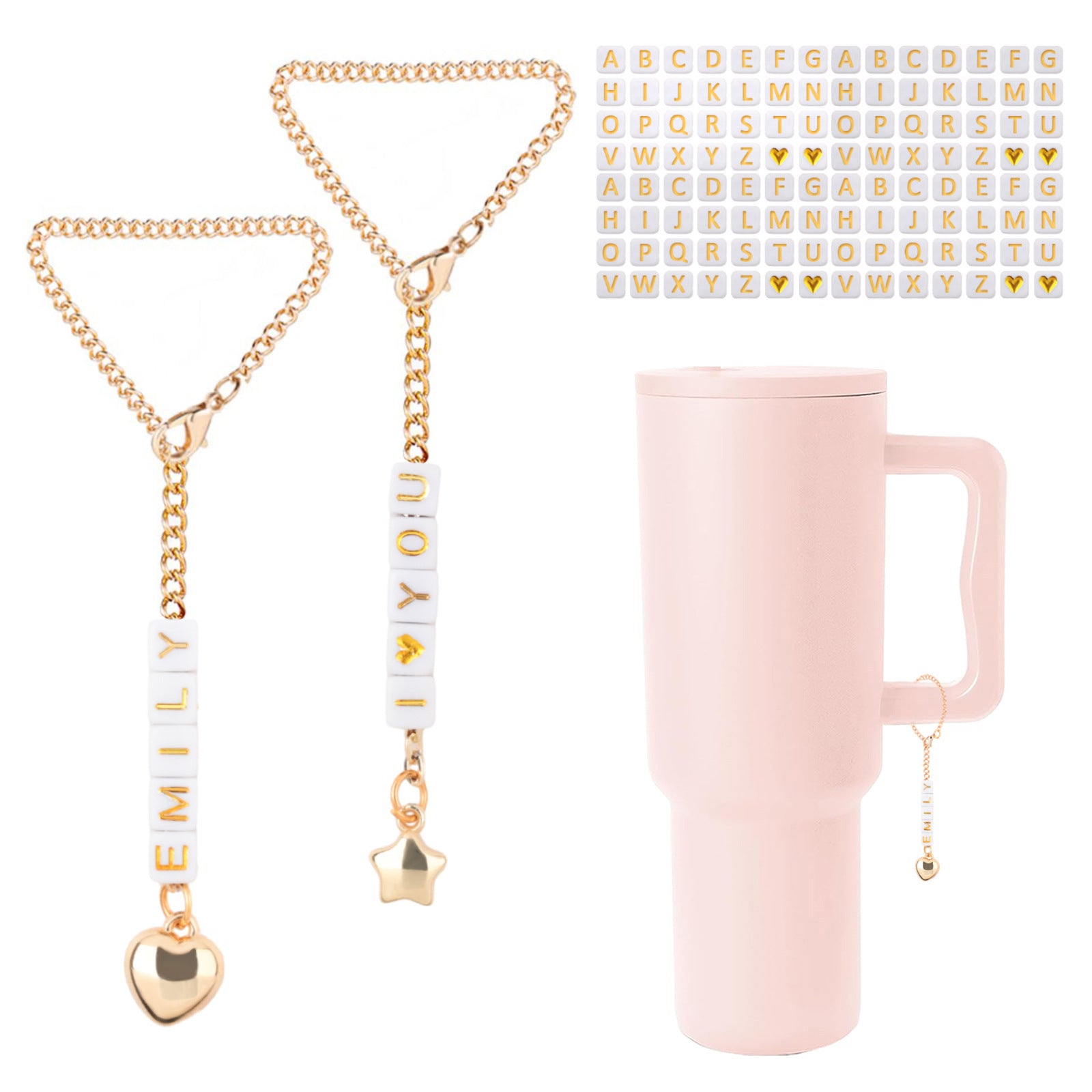 Wholesale Couple Handmade Beaded Cup Hanging Chain Love Letter Shell Stainless Steel Hanging Chain Set with Letters Cup Accessories ACC-CA-ZhongH001