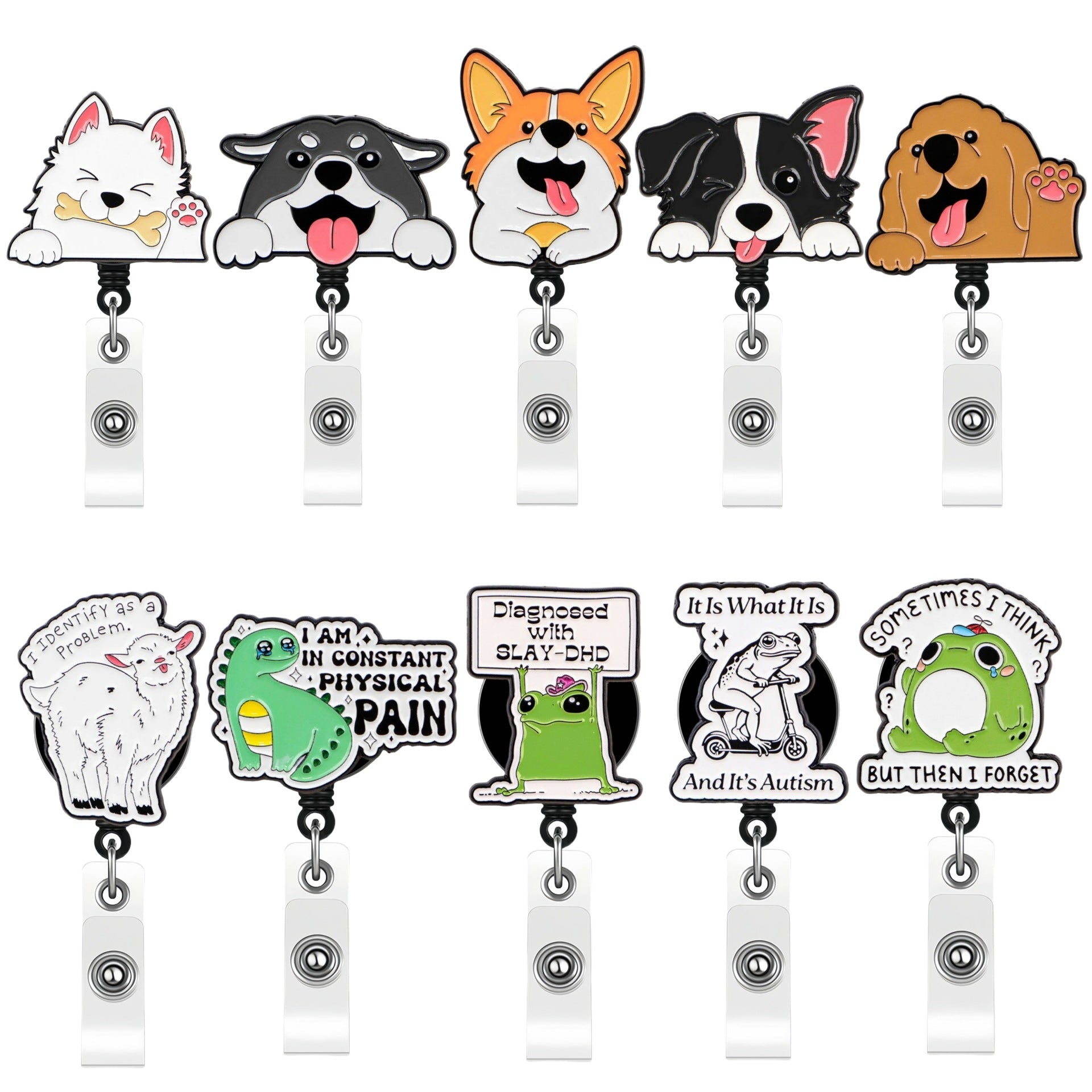Wholesale Cute Cartoon Pet Dog Acrylic Retractable Rotating Badge Keychain