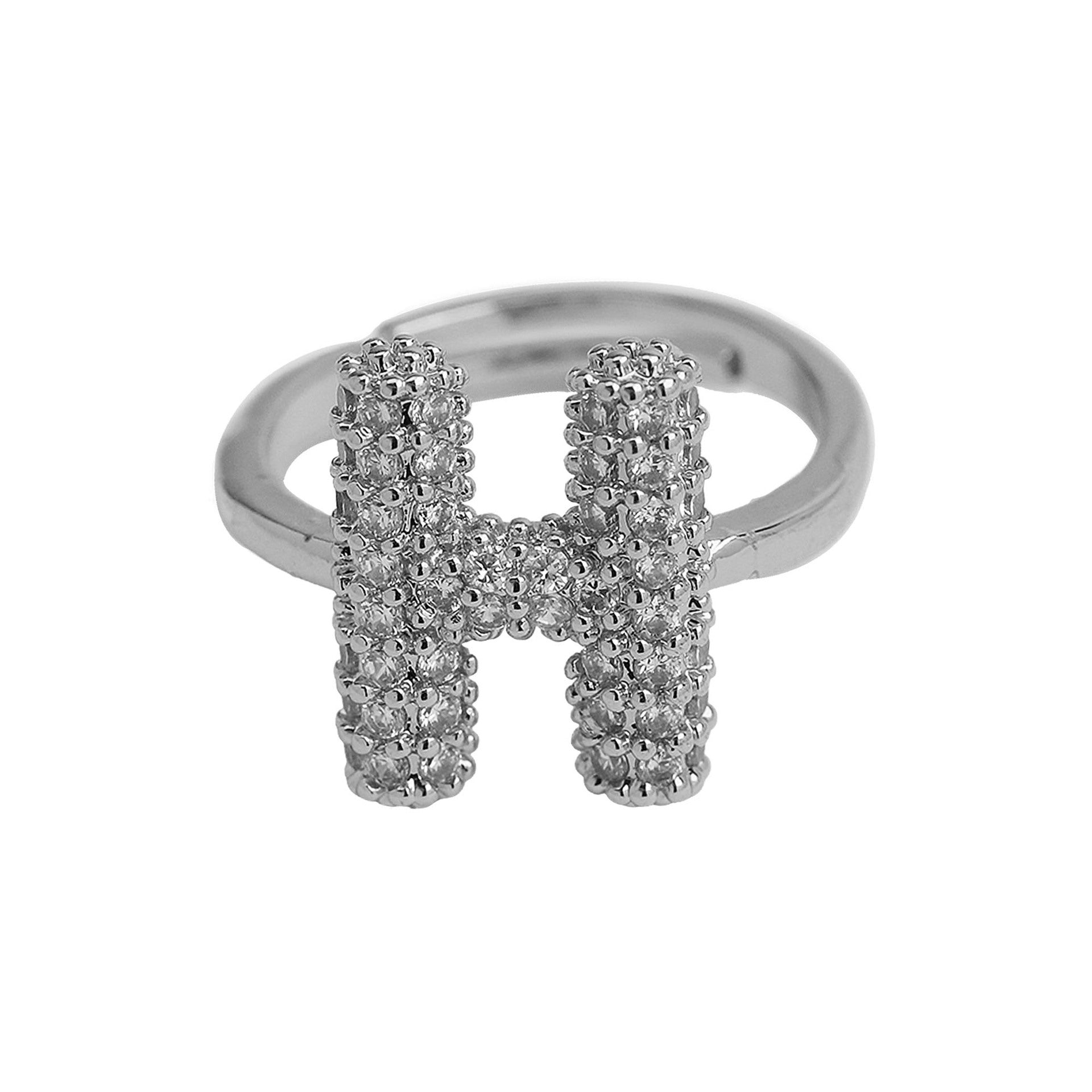 Wholesale  white gold balloon bubble cute 26 English letters open ring