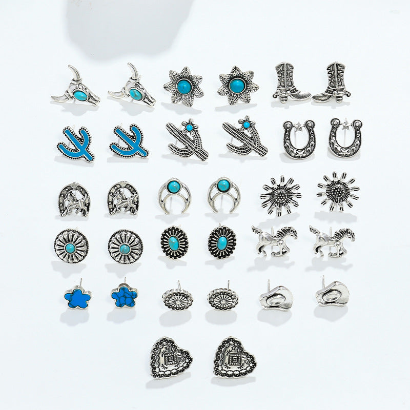 Wholesale Turquoise Cactus Four-Piece Earring Set