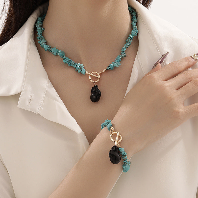 Großhandel große, speziell geformte Perle ot Schnalle Set Elegantes grünes Halskettenarmband