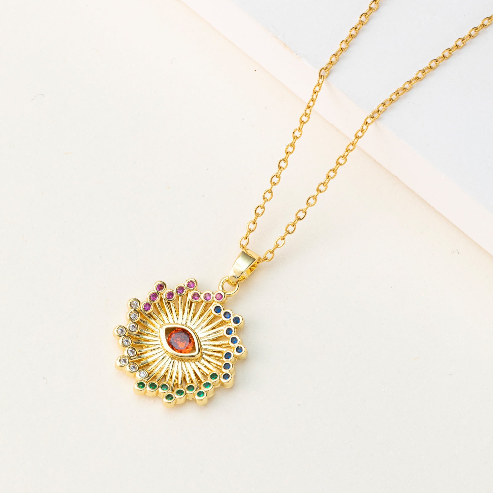 Wholesale  Bohemian Hollow Color Zircon Devil's Eye Necklace