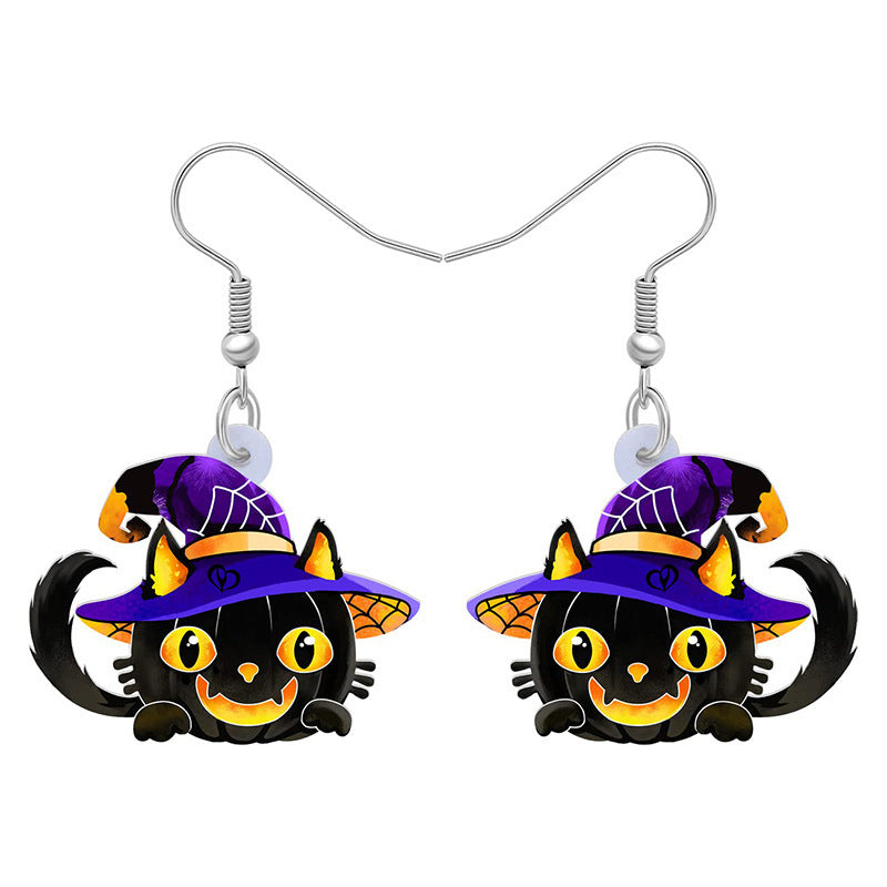 Wholesale  Women's Acrylic Halloween High-end Sense Pumpkin Cute Cat Earrings