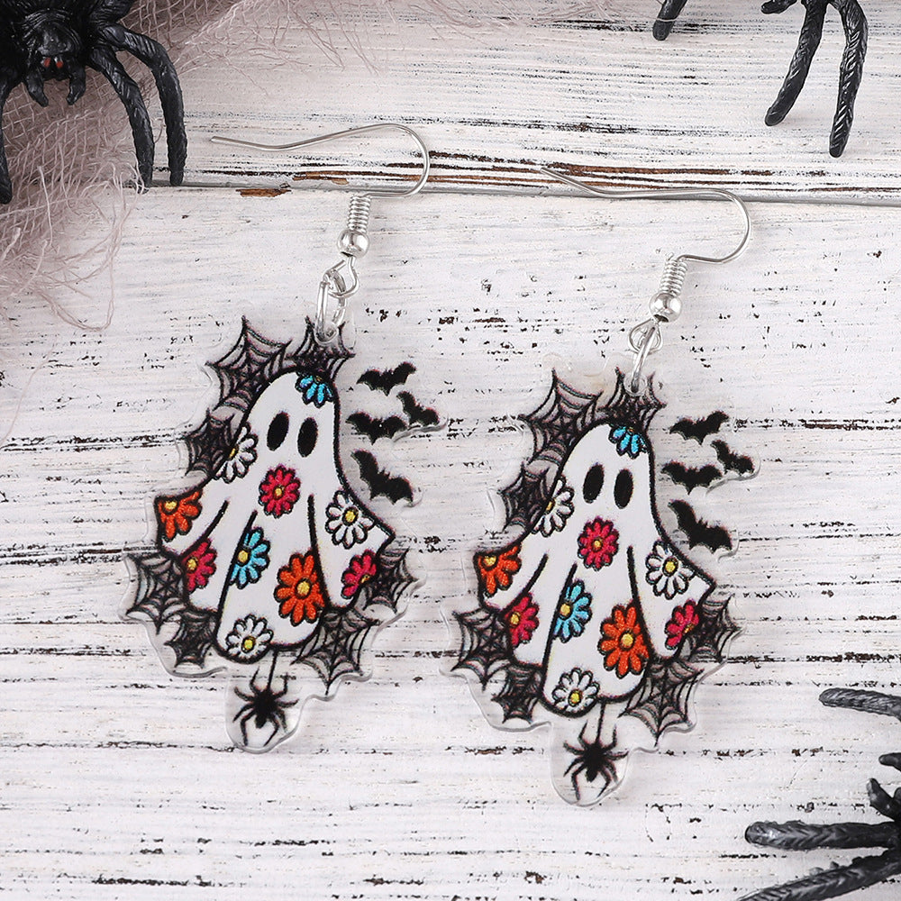 Wholesale  Cute Flowers Ghost Bat  Web Pendant Acrylic Earrings