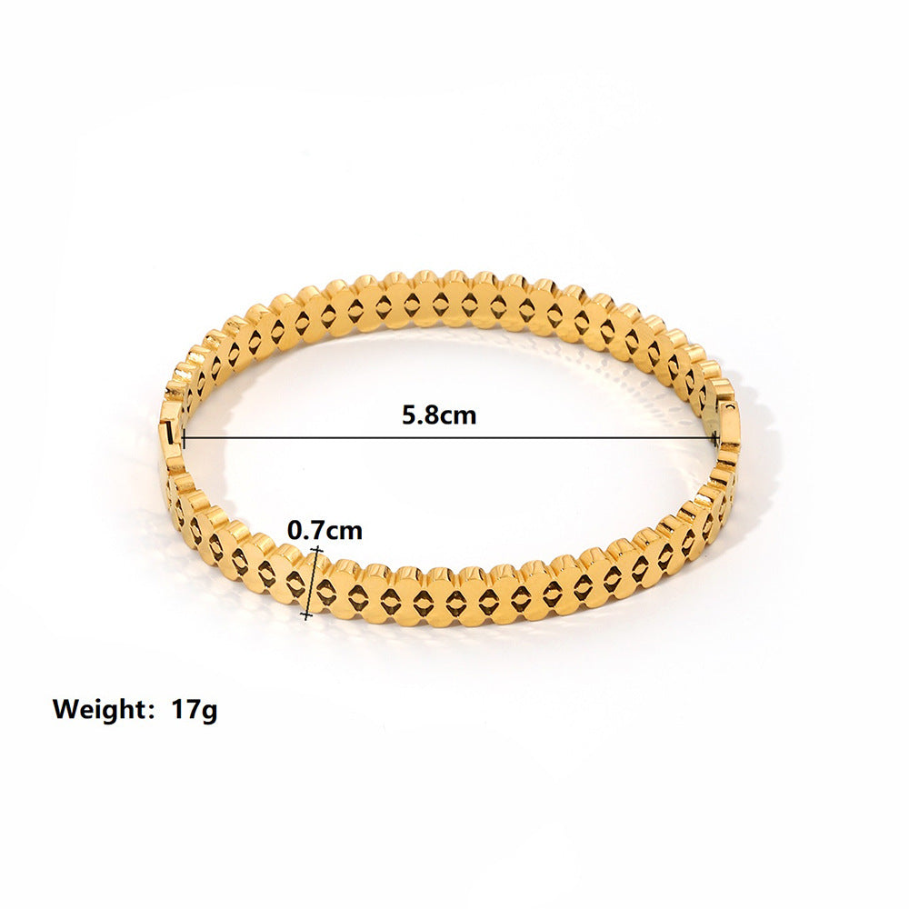 Wholesale Golden Stainless Steel Zircon Hollow Bracelet Retro Titanium Steel Bracelet Ornament Vintage  ACC-BT-Yazhi001