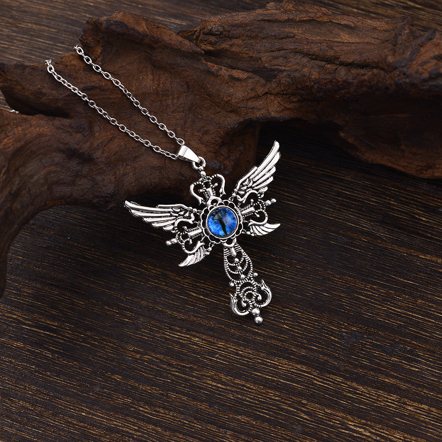 Wholesale Red Angel Wings Cross Pendant Necklace,  Vintage Evil Eye Design Boutique Jewelry Gift