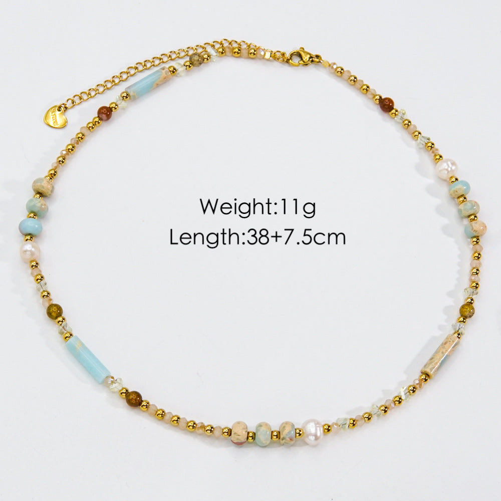 Wholesale Pure Handmade Black Shellfish White Shellfish Yellow Tiger Stone Natural Pearl  Necklace