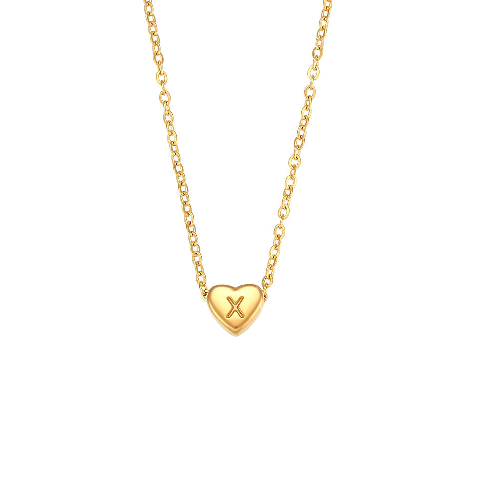 Wholesale Heart Shaped Stainless Steel Electroplated 18k Gold Heart Shaped Letter Pendant Necklaces ACC-NE-Mengj007