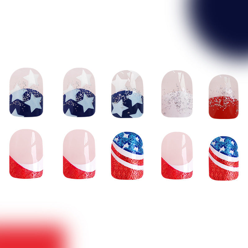 Wholesale 96 Pieces/4 Boxes American Independence Day Short Glitter Five-pointed Star Manicure Press-on Nails Kits Nail Stickers ACC-NS-GuaiXL039