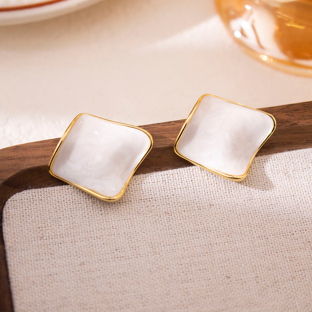 Wholesale Silver Needle Retro Oil Drop Square Irregular Earrings