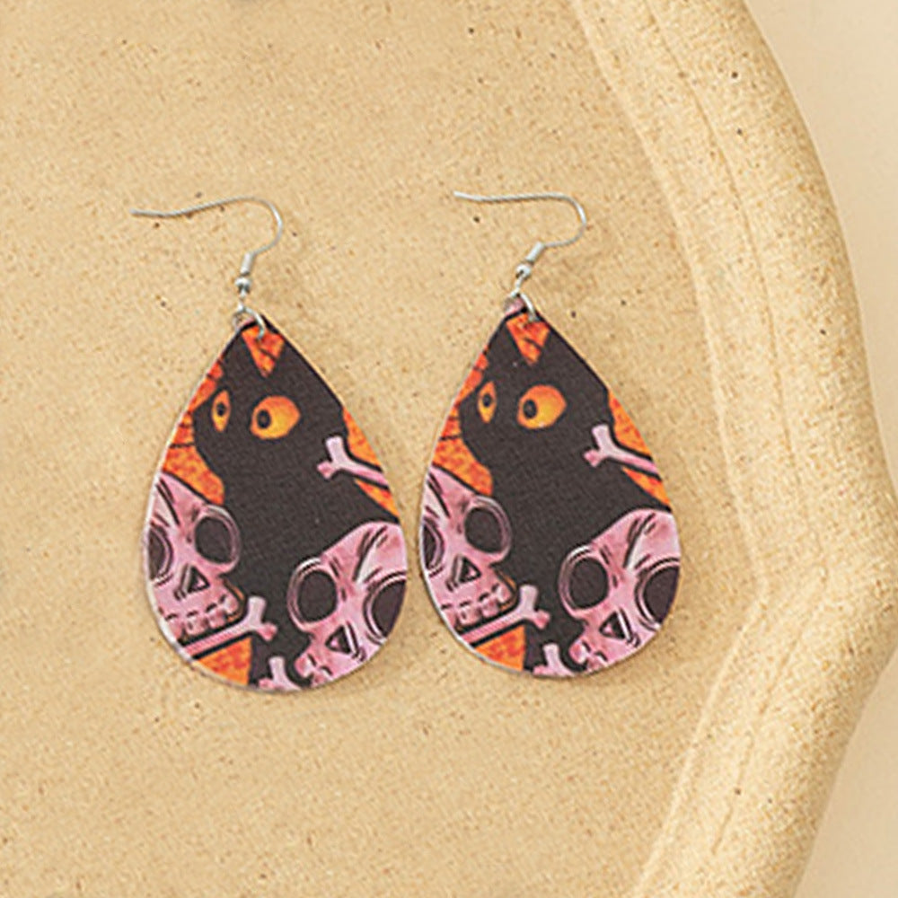 Wholesale  Halloween double-sided PU leather drop earrings