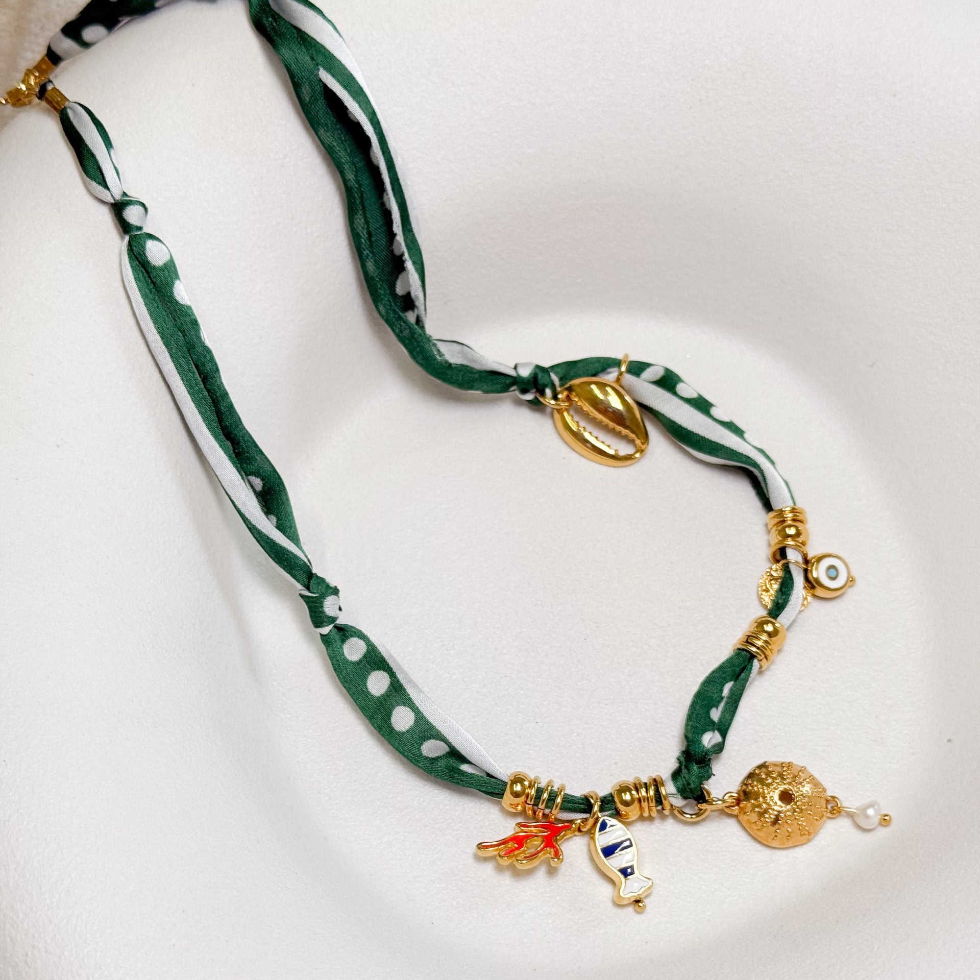 Wholesale Stainless Steel Multi-Pendant Knotted Ribbon Cloth Necklace