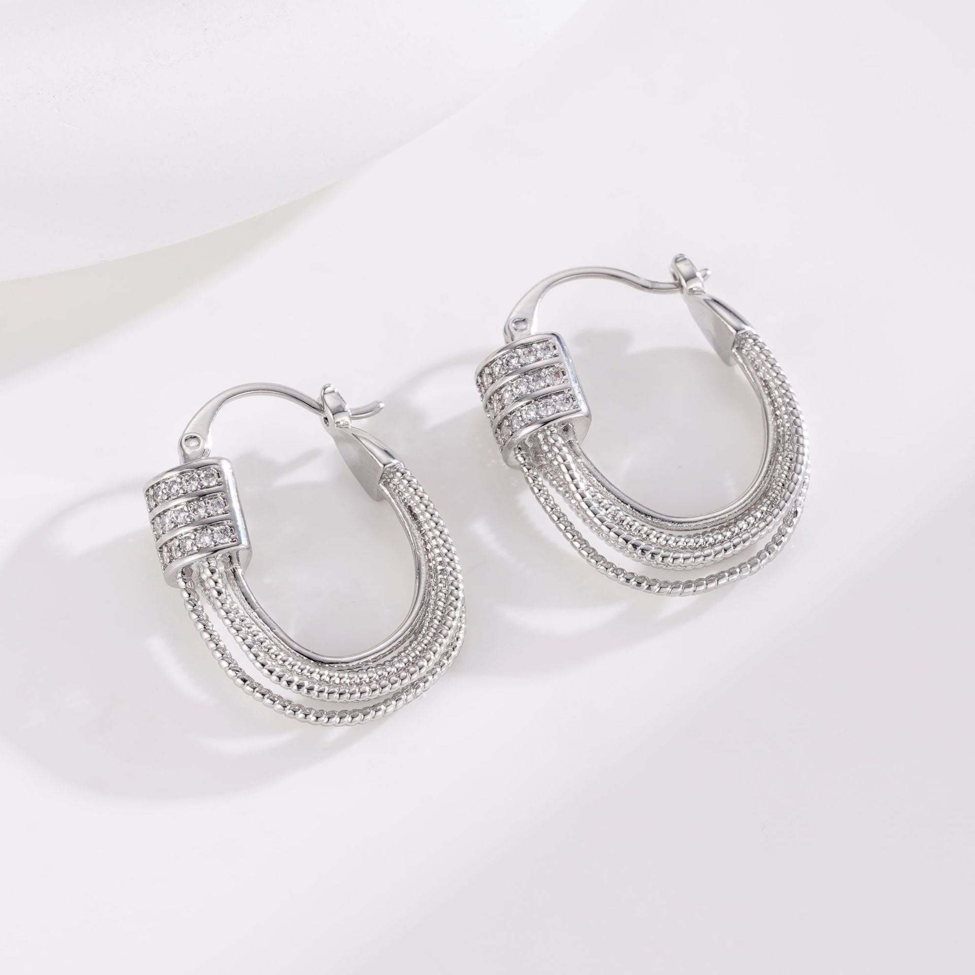 Wholesale  Micro-inlaid Zircon U-shaped Line Earrings