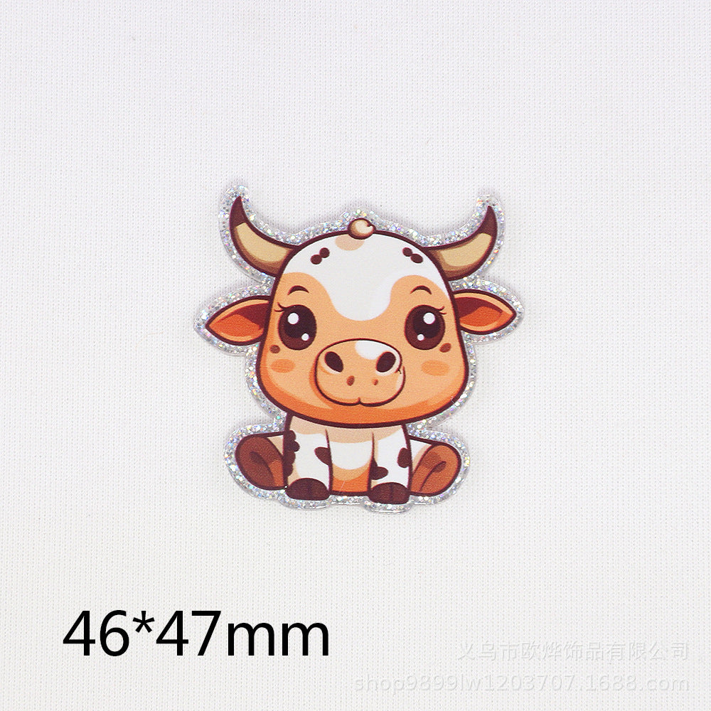 Wholesale 10pcs DIY Flatback Cartoon Calf Acrylic Flatback Badge Reels Retractable Keychain DIY Accessories ACC-FK-OuYe003