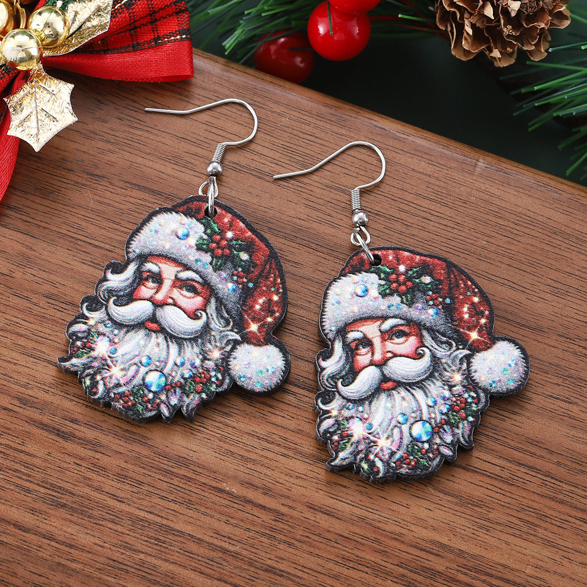 Wholesale Christmas cute funny  pendant earrings wooden double-sided earrings
