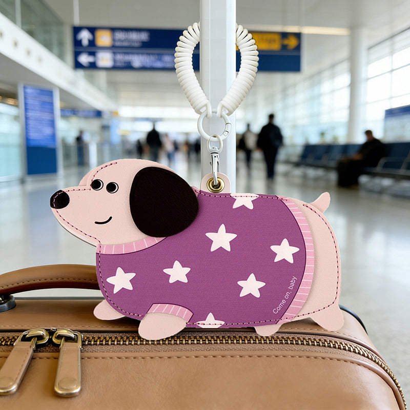 Wholesale Cartoon Dachshund Leather Card Holder Keychain Cute Student Gift Fashion Bag Charm