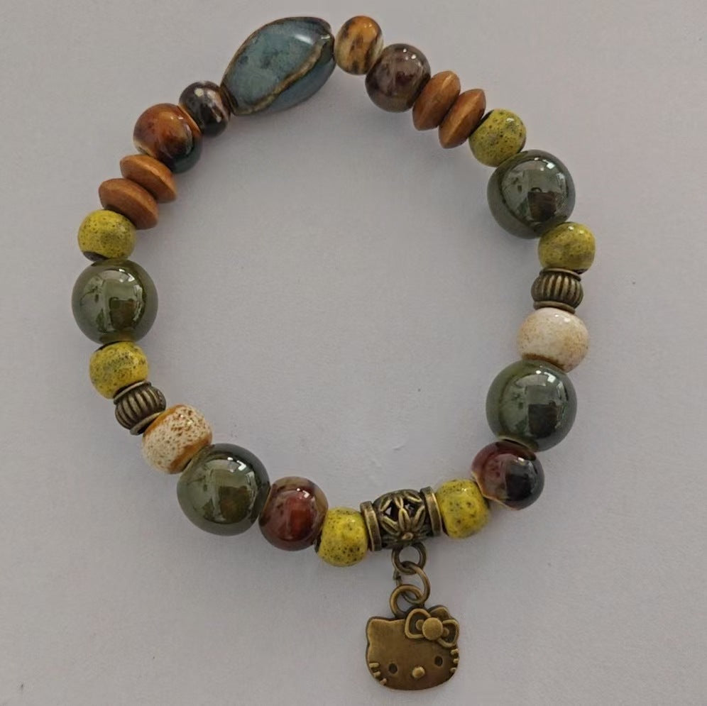 Wholesale Rainbow Cat Paw Ceramic Bead Bracelet,  Trendy Gift for Students,  Handmade Fashion Accessory