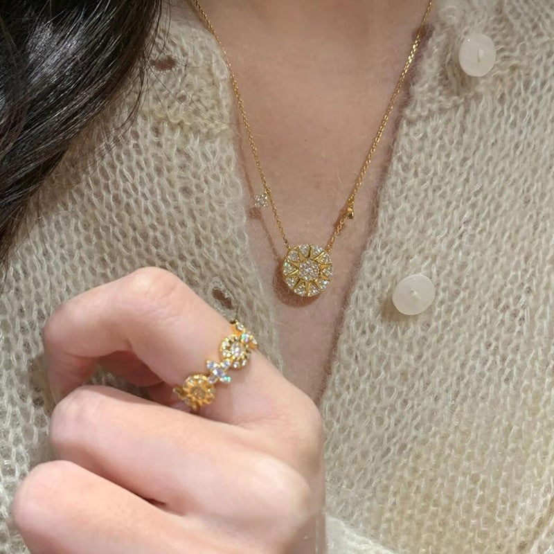 Wholesale Compass ring sunflower personality ring