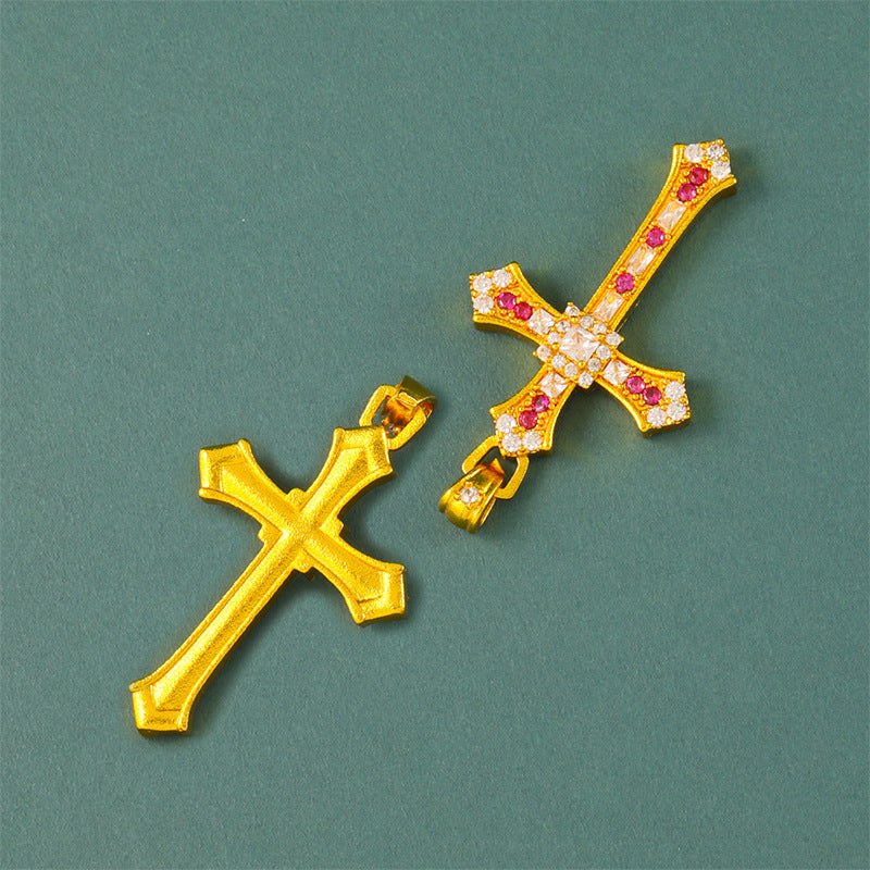 Wholesale Fashion Cross Pendant Necklace Gold Plated Copper Diamond Detail Jewelry Accessory for Women