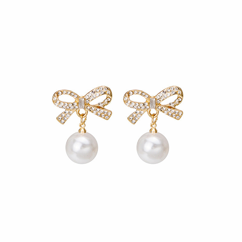 Wholesale Diamond Bow Pearl Earrings