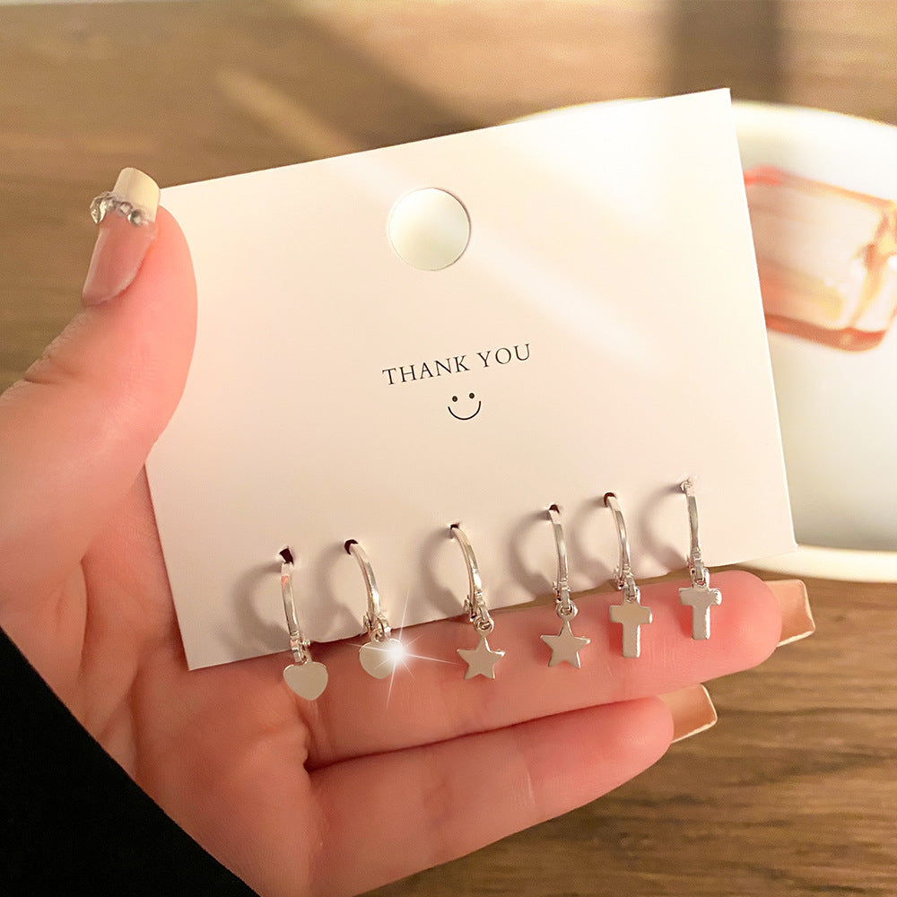Wholesale 6pcs/set Love Ring  Earrings Distinctive Ear Buckle Advanced Sense Card Earrings