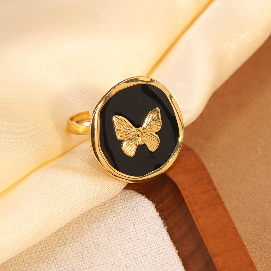 Wholesale butterfly oil drop ring holiday style stainless steel  ring