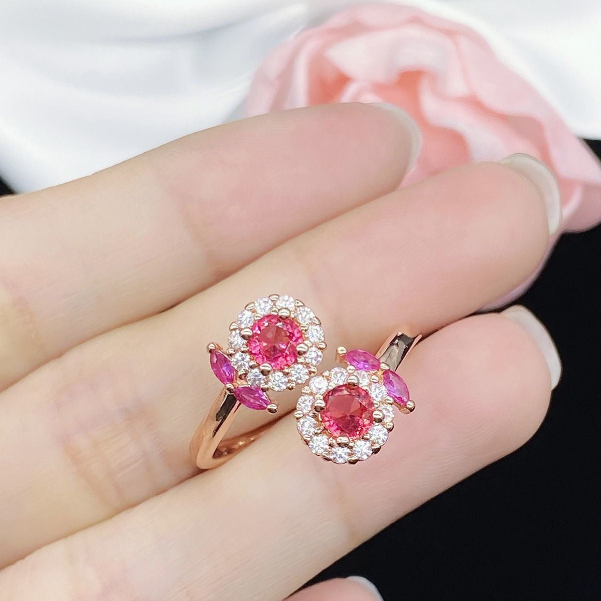 Wholesale Flower Colorful Diamond Open Ring