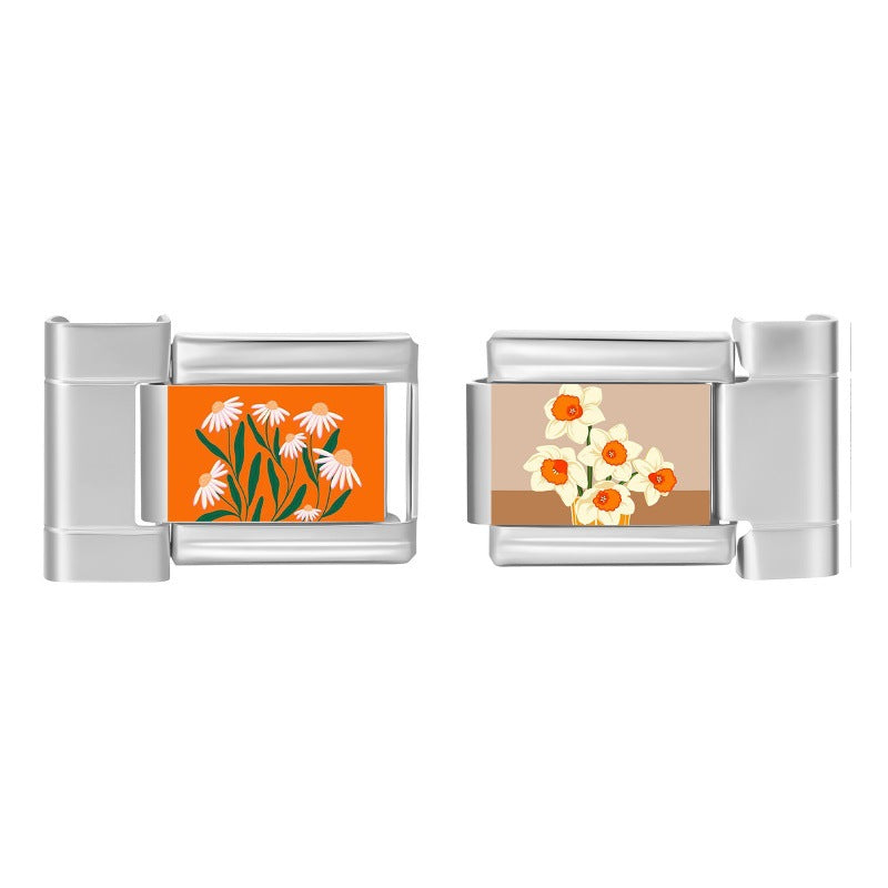 Wholesale 9mm Italian Charm Starter Bracelets DIY Flower Series Stainless Steel Composable Bracelet