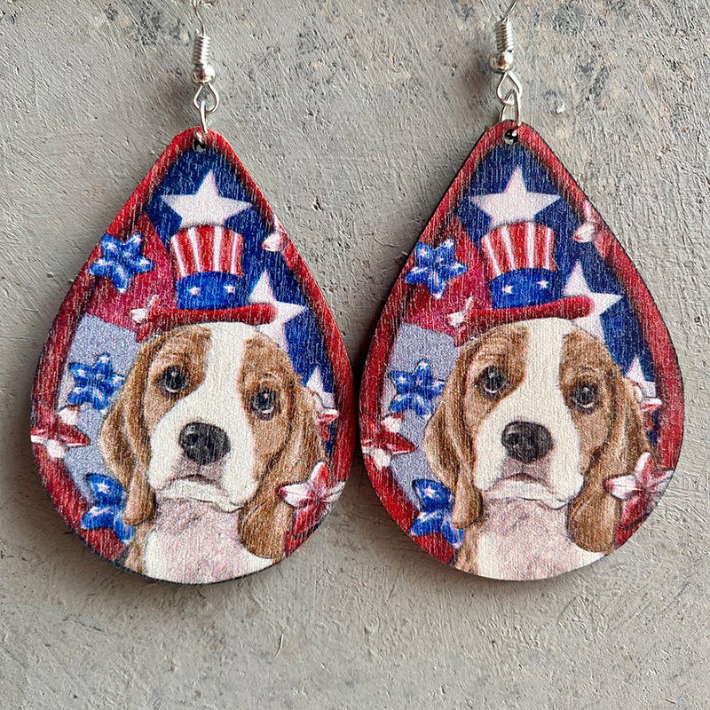 Wholesale 2 Pairs/pack American Independence Day Texas West Farm Cow Puppy Piggy Wooden Earrings Western style ACC-ES-HY048