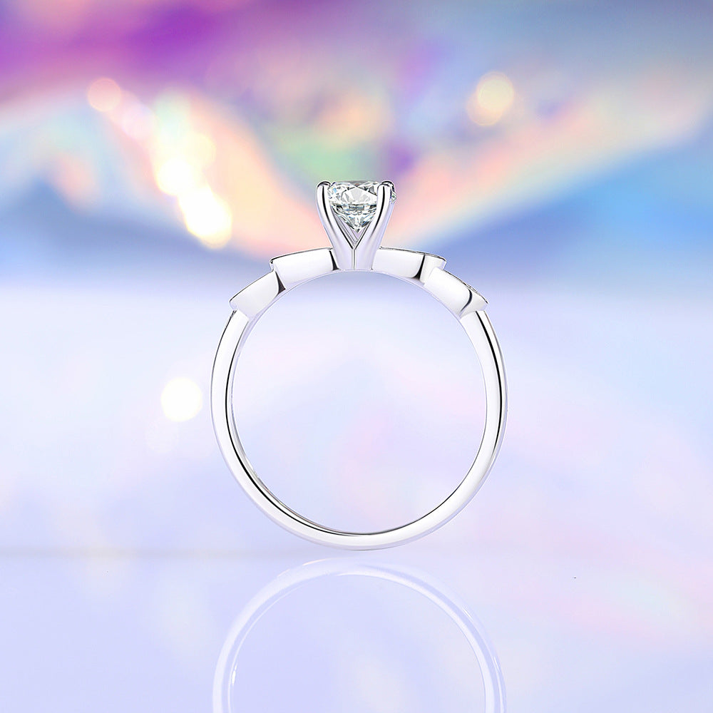 Wholesale 925 Sterling Silver 5mmD Color Mosan Diamond Petal Ring