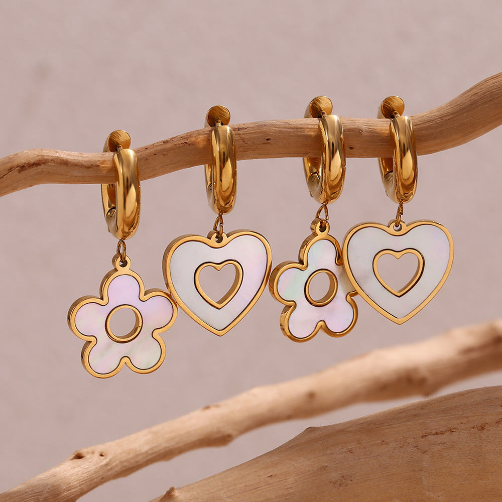 Wholesale 18K Gold Plated Stainless Steel Heart Flower Hollow Hoop Earrings,  Trendy Jewelry Accessory for Party or Everyday Wear