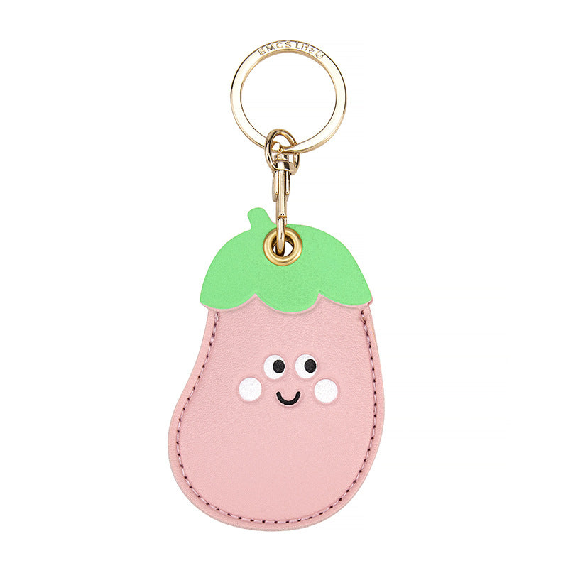 Wholesale Fruit Print Drop Shaped PU Leather Card Holder Keychain Cute Bag Charm Boutique Resale Gift