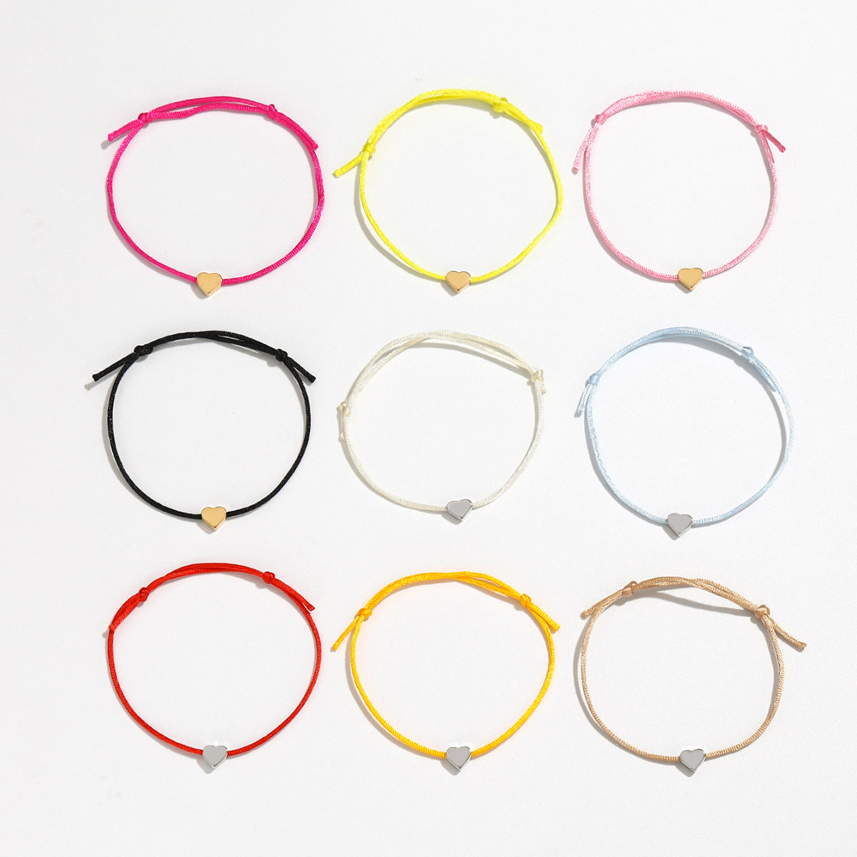 Wholesale Black And Gold Heart Bracelet Set Minimalist Pull Cord Rope Bracelets Everyday Wear Fashion Jewelry Accessory