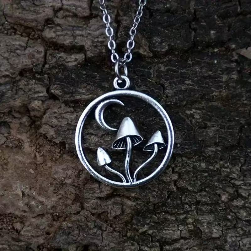 Wholesale  Retro Hollow Mushroom Crescent Round Pendant Necklace