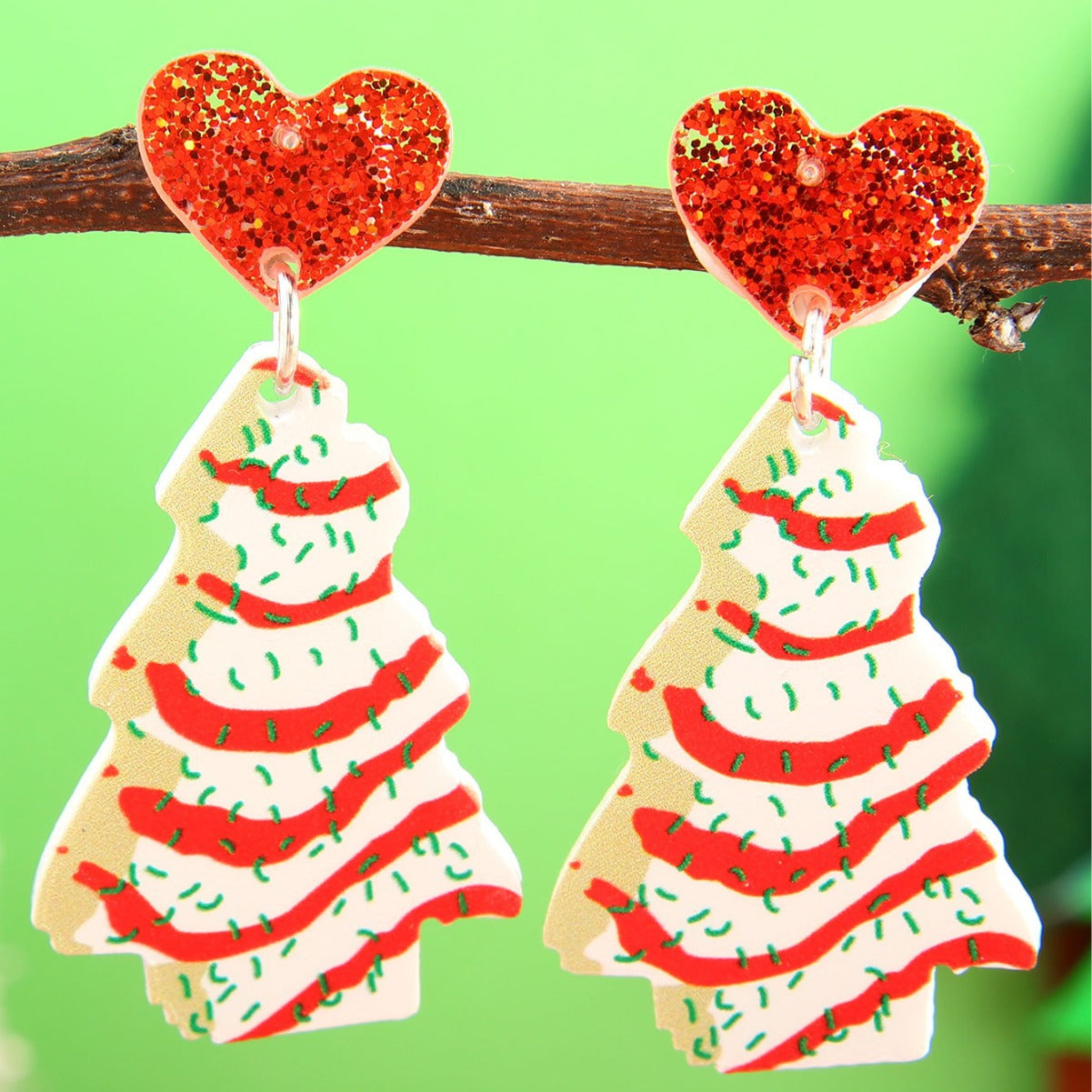 Wholesale Acrylic Christmas Tree Heart Earrings