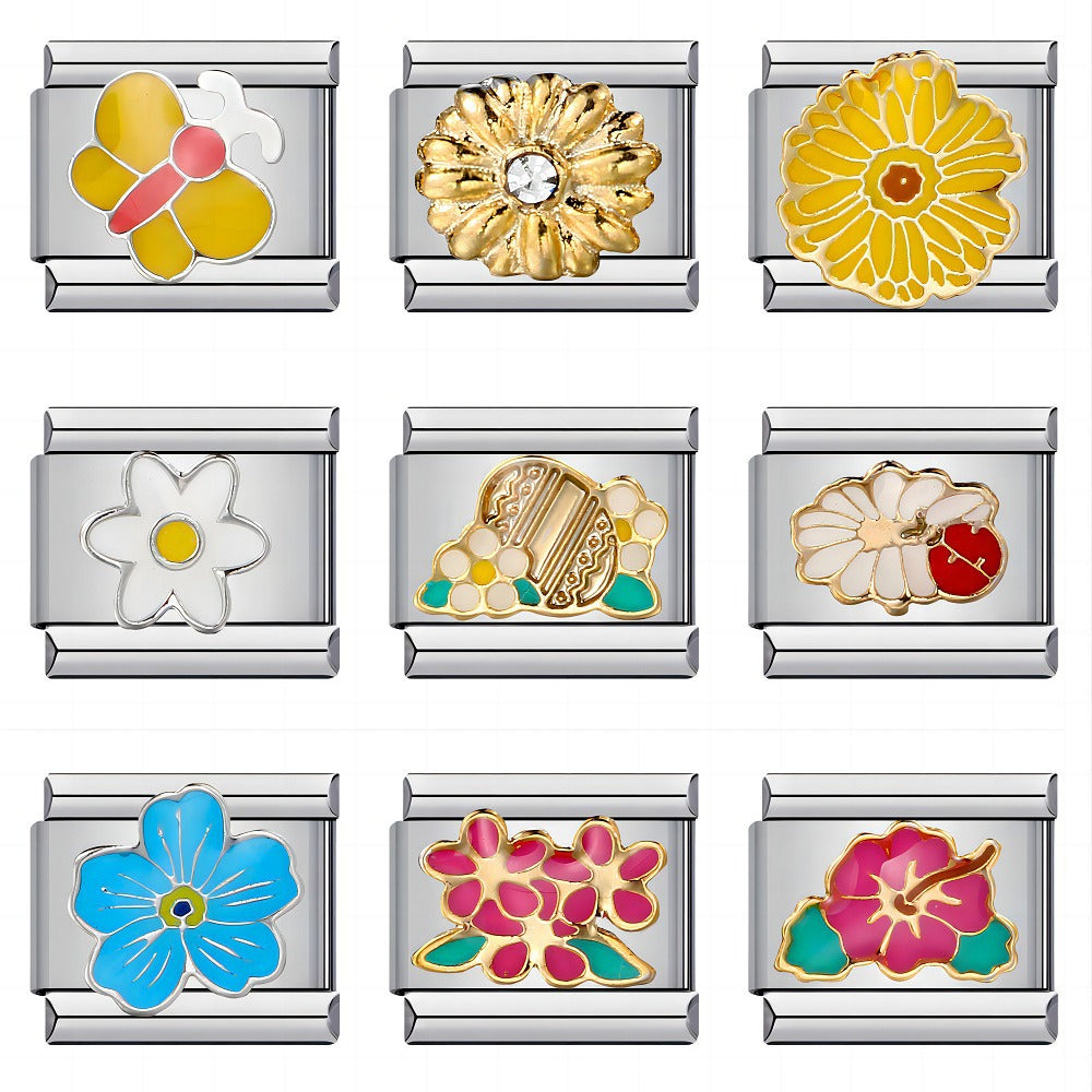 Wholesale Italian Charm Bracelet 9mm DIY Splicing Removable Floral Stainless Steel Composable Bracelet