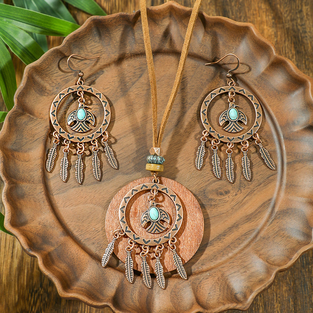 Wholesale Bohemian Geometric Necklace and Earrings Set Alloy Electroplated Fashion Accessory
