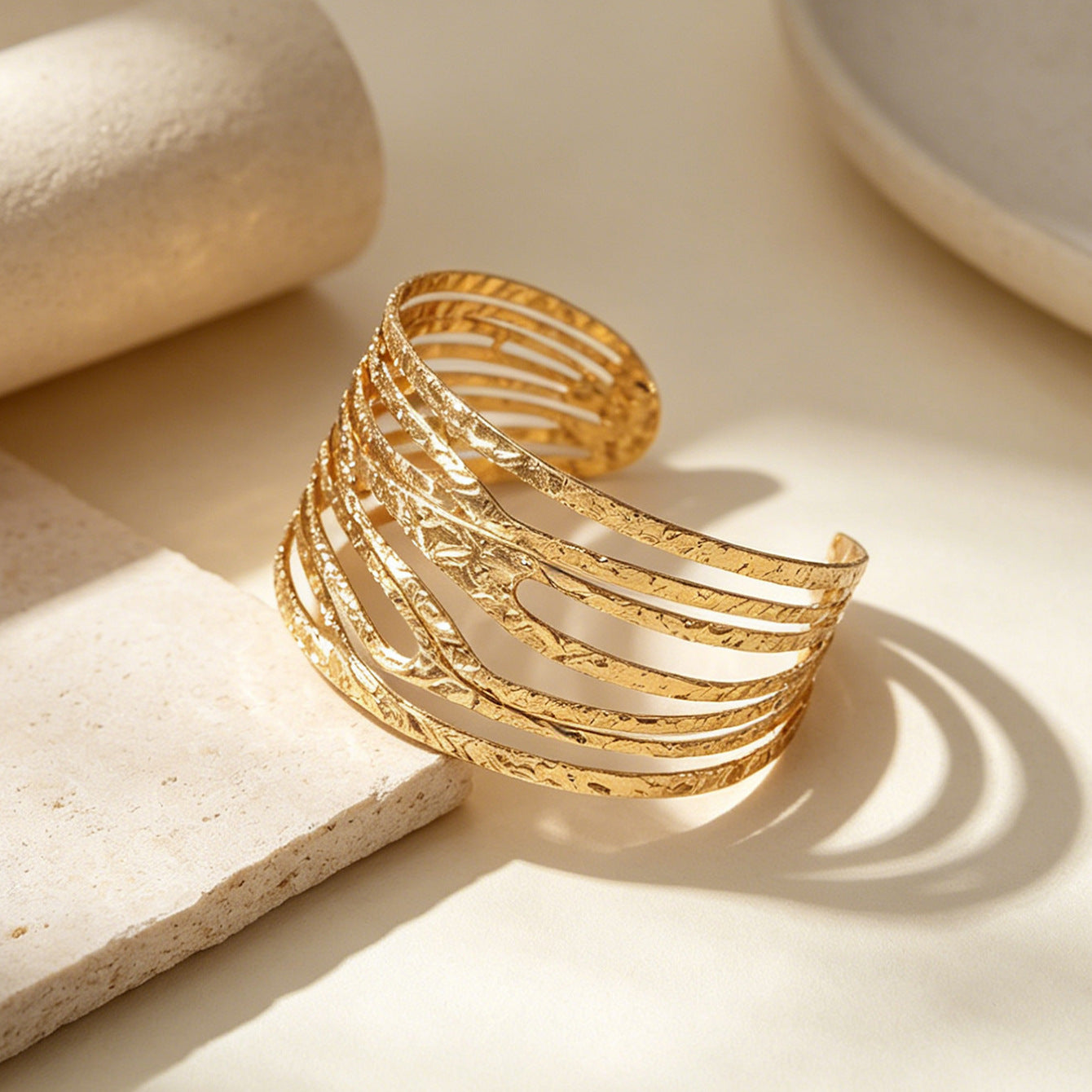 Wholesale Gold Tone Electroplated Iron Open Adjustable Hollow Multi Layer Bracelet Stylish Stackable Jewelry Accessory For Women